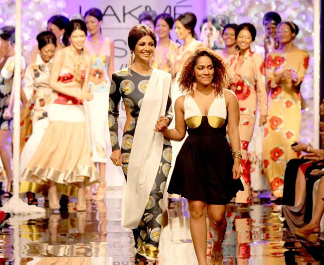 Designer Masaba Gupta showcased her fashion line at Lakme Fashion Week Winter/ Festive 2014 and her showstopper Shilpa Shetty grooved with the models on the ramp. 