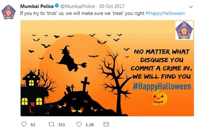 A Halloween-themed tweet warning miscreants is the perfect mix of Mumbai Police's hilarity and seriousness.