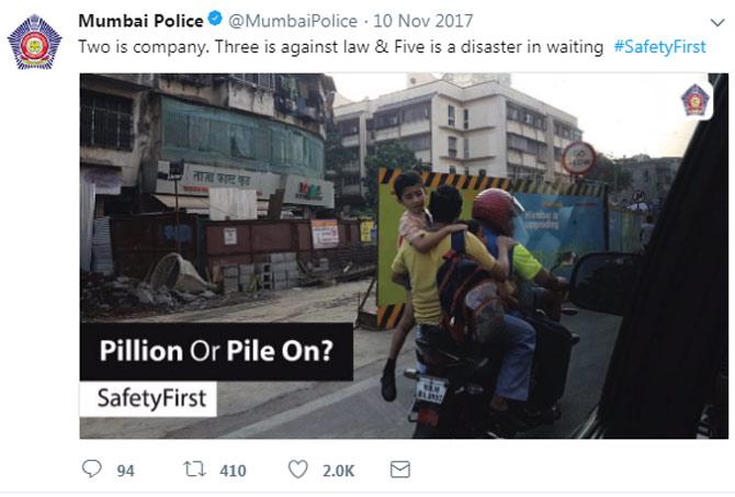 As a strong reminder to motorists not to travel in more than groups of two on bikes, Mumbai Police gives this strong message.