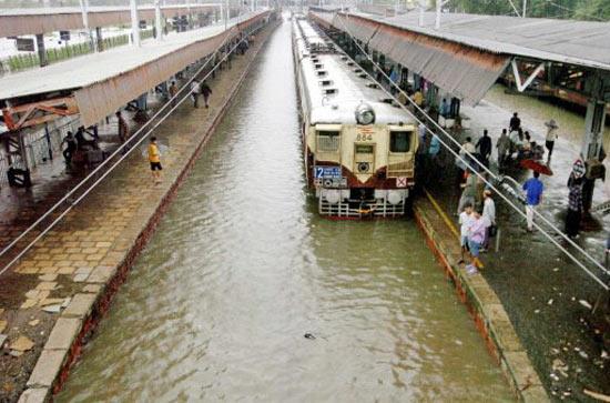 In pic: A local train stranded at the waterlogged Mahim station on July 27, 2005, after heavy rains flooded Mumbai on July 26.