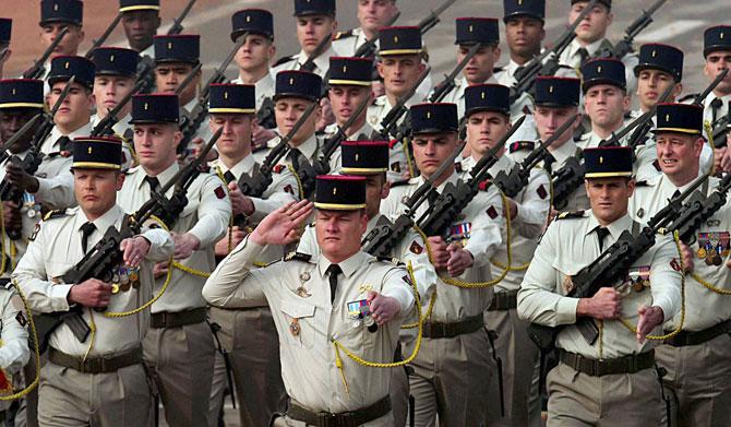 A French army contingent marches during the 67th Republic Day parade at Rajpath in New Delhi on Tuesday. PTI Photo