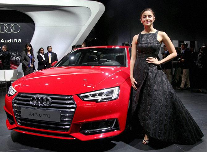 Actress Alia Bhatt at the launch of Audi R8 at Auto Expo 2016 in Greater Noida on Wednesday. Pic/PTI