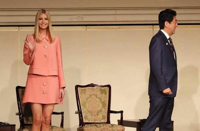 Ivanka Trump and Japan's Prime Minister Shinzo Abe attended a meeting of the World Assembly for Women (WAW!) in Tokyo on November 3, 2017