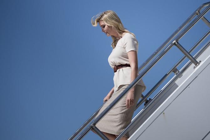 Ivanka Trump arrived with US President Donald Trump at Bismarck Municipal Airport September 6, 2017 in Bismarck, North Dakota