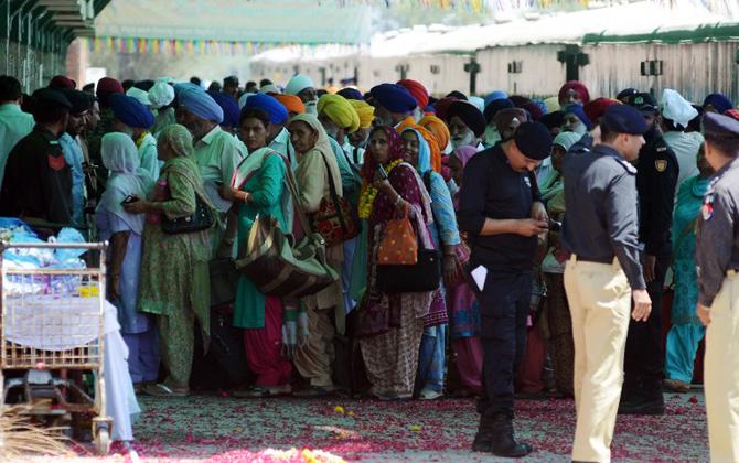 Thousands of Indian Sikh pilgrims travelled to Pakistan for Baisakhi's celebrations, the Sikh New Year at the Sikh Shrine of Gurudwara Panja Sahib and Nankana Sahib, the birthplace of Sikh founder Guru Nanak Dev. The picture shows Sikh pilgrims waiting at Wagah Railway Station in Pakistan's Wagah border to celebrate Baisakhi, or the Sikh New Year. 