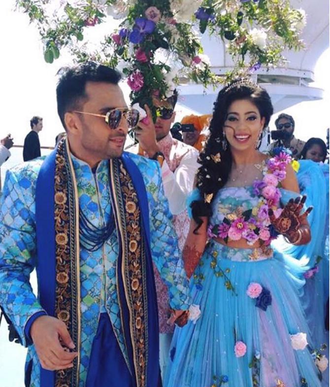 Danube heir Adel Sajan and his high school sweetheart wife, Sana Khan had a wedding in August 2017 that no guest was likely to ever forget. The nuptials were themed on Zoya Akhtar's movie, Dil Dhadakne Do and took place on a cruise from Barcelona to Cannes. Photo/Instagram