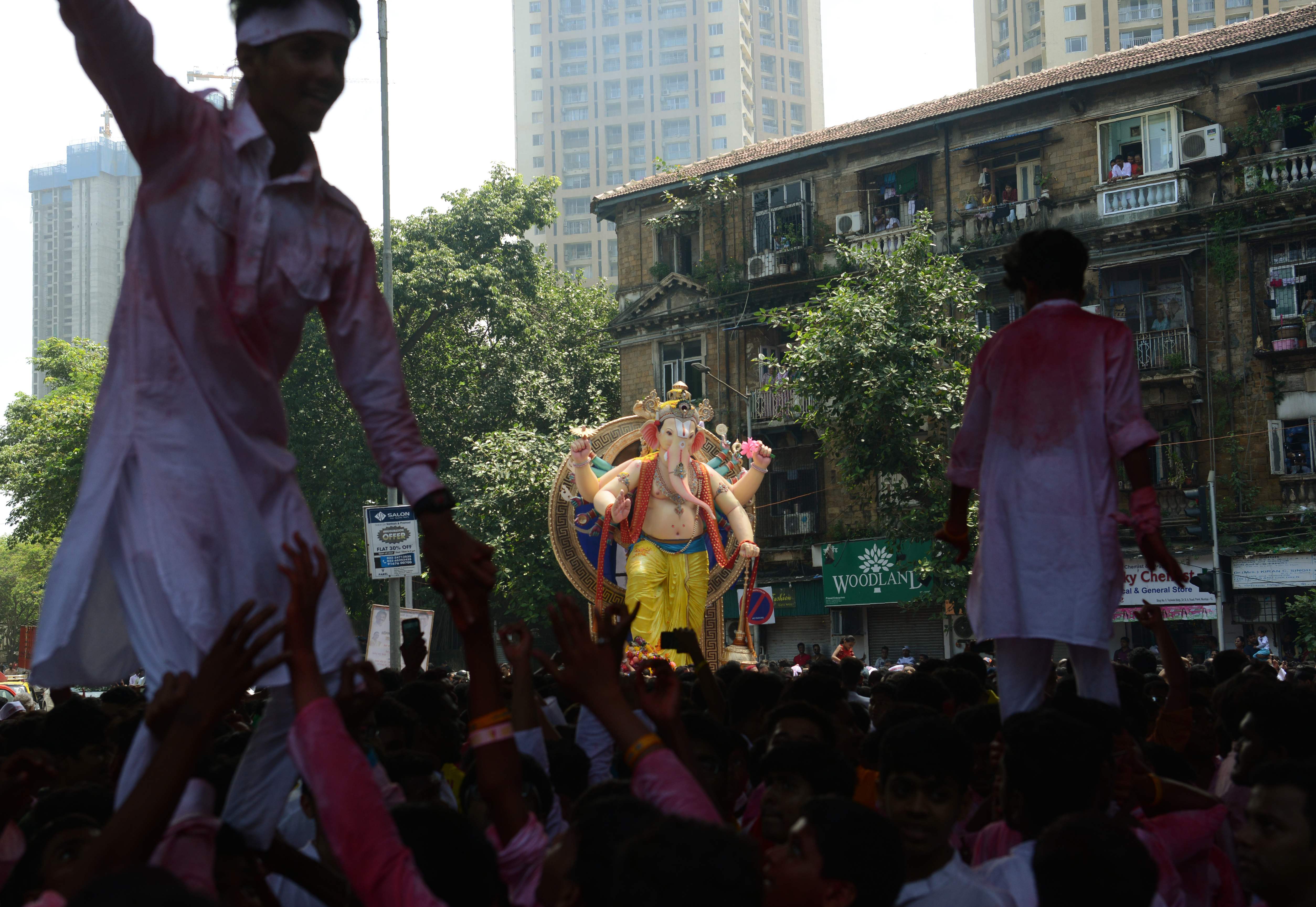 Visarjan revellers during a procession in Mumbai