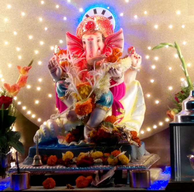Ganpati at Ashish Khavanekar's home in Kher Nagar, Bandra East. The decorations were handmade by Khavnekar family