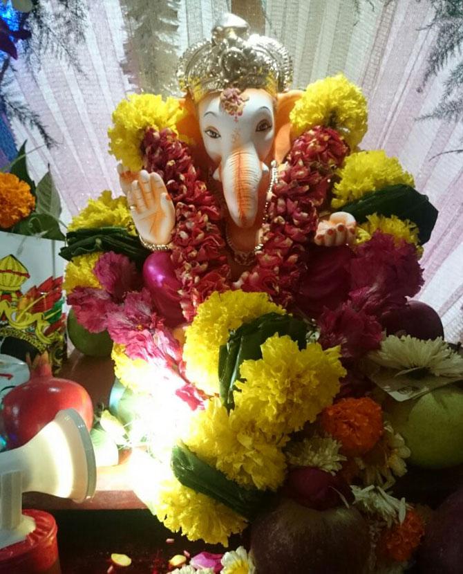 Eco-friendly Ganpati at Borivali east, Mumbai's resident Uttam Desai and family.