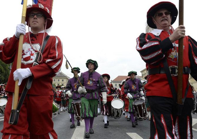 The main highlight of the Wiesn events and an important must-see is the Oktoberfest Costume and Riflemenu00c3u0083u00c2u00a2u00c3u0082u00c2u0080u00c3u0082u00c2u0099s Parade. The parade happens every year on the first Wiesn Sunday. Participants wearing historical uniforms march during the traditional costume parade at the Oktoberfest beer festival in Munich. Pic/AFP