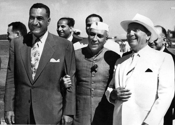 Yugoslav President Marshal Josip Broz, better known as Tito (R) shares a moment with Egyptian President Gamal Abdel Nasser (L) and Indian Prime Minister Jawaharlal Nehru (C) in July 1956 at Brioni Island during a Non-Aligned Movement summit