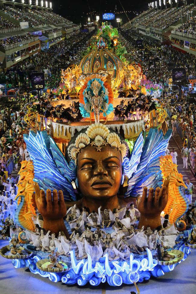 A huge float carries revelers of the Vila Isabel samba school