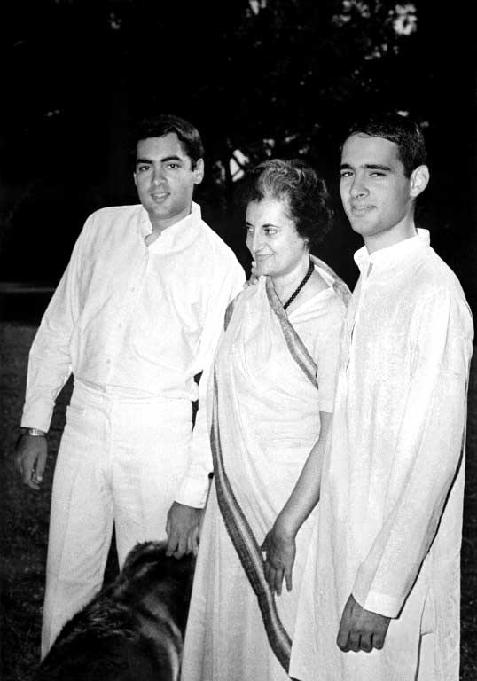 Sanjay Gandhi married Maneka Anand (now Gandhi) when the latter was just 18 years old, in 1974. The couple have a son named Varun Gandhi. In pic: Indira Gandhi with her two sons Rajiv (L) and Sanjay in New Delhi on March 21, 1977. Pic/AFP