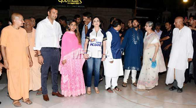Anand proposed to Isha at a temple in Mahabaleshwar. The couple celebrated the occasion with a lunch, joined by their parents   Nita, Mukesh, Swati and Ajay, Isha's grandparents, Kokilaben Ambani and Purnimaben Dalal, Isha's twin brother Akash, younger brother Anant, Anand's sister Nandini, Peter, Anya, Dev and other family members