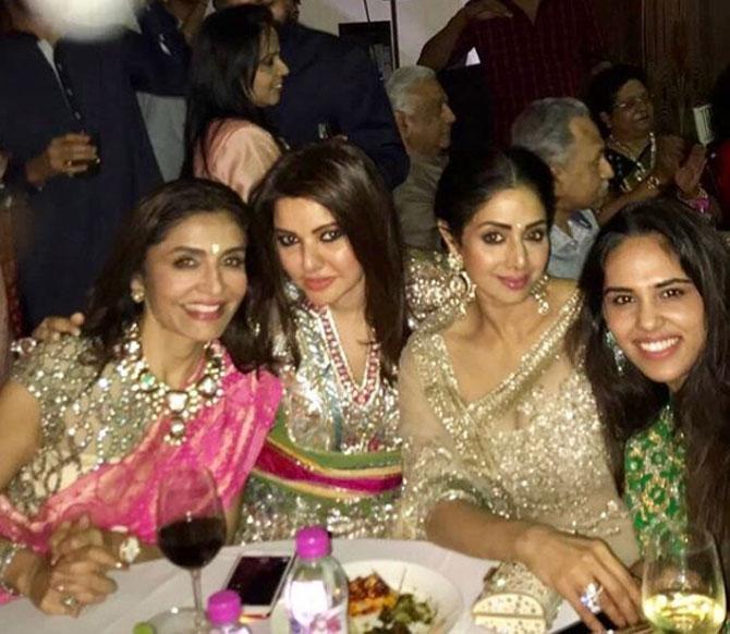 In pic: Kaykasshan Patel with Queenie Singh and the late Sridevi and a party