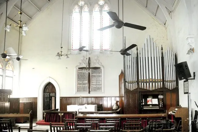 #12 Unique organ at Wesleyan Methodist Church Churchgoers at the 124 year-old Wesleyan Methodist Church (near BEST House, Colaba) are a lucky lot. At every Sunday service, they hear soothing tunes from Mumbai's only operational pipe organ. This Conacher Organ from Huddersfield, UK was acquired over 100 years ago and is still used to play one hymn at Sunday mass, the old man can't take a second tune. This organ, due to its age and uniqueness, needs to be handled with utmost care. It was last repaired in 1965 by Reverend Arthur Saunders and choral legend and parishioner Victor Paranjoti (founder of the Paranjoti Choir). This towering instrument is sadly, unseen in the city's churches or at live performances. The Conacher's sound quality cannot be replicated with even the best electronic models. This church, once a favourite with British military and naval officers, stands at a busy traffic signal, with plaques, stunning stained glasswork and ornate carvings that grace its otherwise simple, understated interiors. u2013 Fiona Fernandez