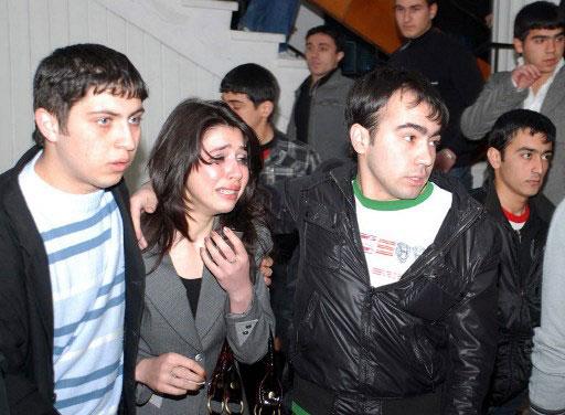 Thirteen people were killed after a gunman, identified as 29-year-old Farda Gadirov, opened fire at a university in the Azerbaijani capital Baku, on April 30, 2009. Image: Students leave the Azerbaijan State Oil Academy in Baku after the shooting. Pic/ AFP