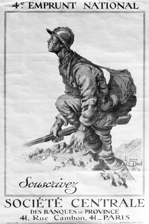 Reproduction of a poster from the First World War inviting the French to subscribe to a national loan to support the war effort in the country.