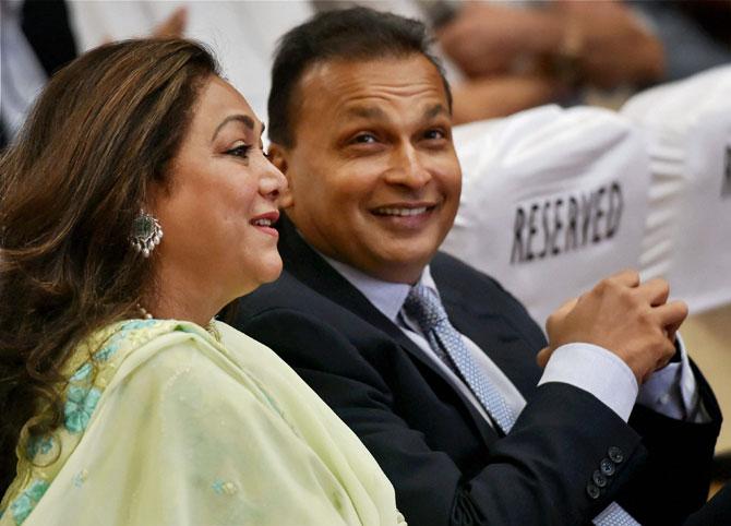 Chairman, Reliance Group of Companies, Anil Ambani with wife Tina Ambani during the listing ceremony of Reliance Home Finance at the National Stock Exchange, in Mumbai