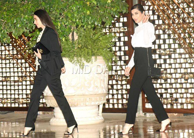 Karisma Kapoor with Sophie Choudry at Mukesh Ambani's bash welcoming London Mayor Sadiq Khan