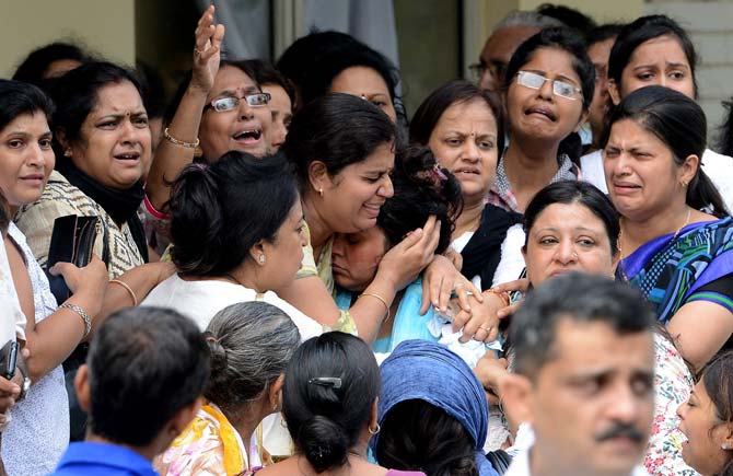 Family members of Tarishi Jain who has killed in the Dhaka terror attack, break down after her body was brought at IGI Airport in New Delhi on Monday.