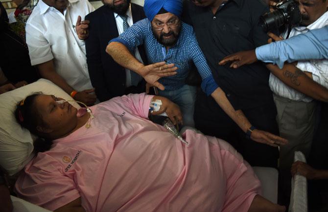 Egyptian national Eman Ahmed, who was until recently believed to be the world's heaviest woman, on May 3 got discharged from the Saifee hospital here where she underwent treatment for severe obesity. All pics/PTI