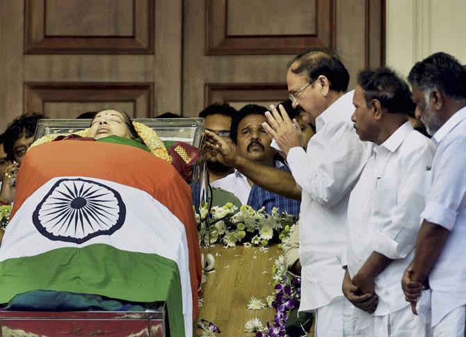 Senior BJP leader and Urban Development Minister M Venkaiah Naidu said Jayalalithaa's death was an 'irreparable loss' to Tamil Nadu. 'She has lived in the hearts of people, and living in the hearts of people. People of Tamil Nadu consider her as a mother and fondly called her Amma and Amma means so much affection,' he said.