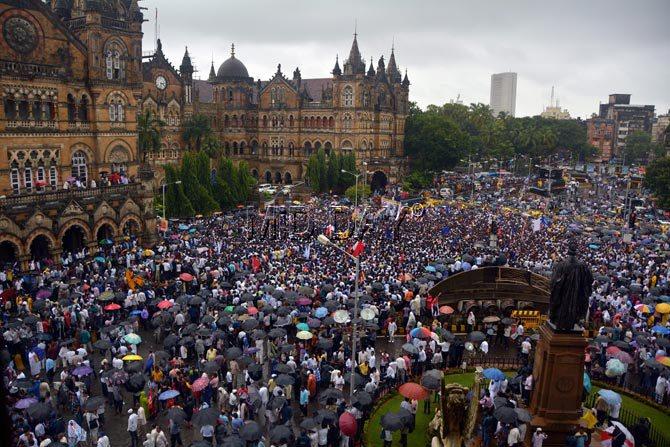 Ambedkarites holding a protest march from Rani Baug to Azad Maidan against demolition of Ambedkar Bhavan at Dadar, in Mumbai on Tuesday. Ambedkarites holding a protest march from Rani Baug to Azad Maidan against demolition of Ambedkar Bhavan at Dadar, in Mumbai on Tuesday.