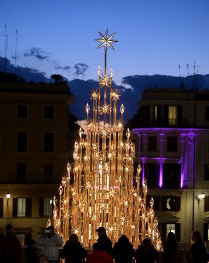 A 'Christmas Tree' stands at the Spanish Steps in central Rome, to mark the beginning of the Christmas shopping season