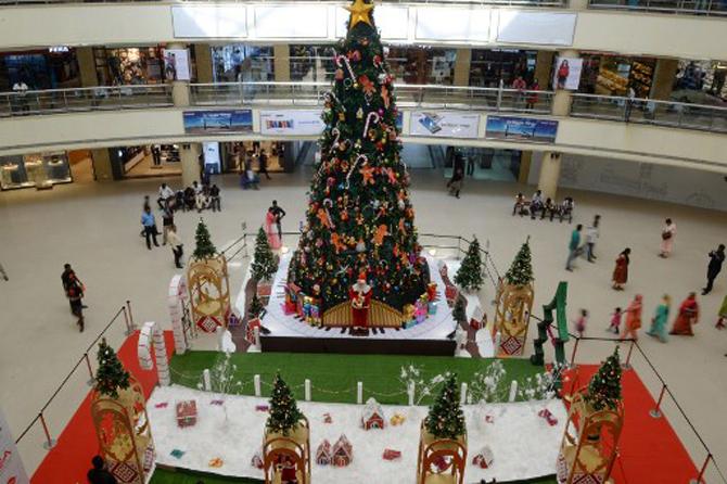 This 30 foot tall Christmas tree is kept on display at a shopping mall in Chennai. It has been the central attraction for visitors at the mall