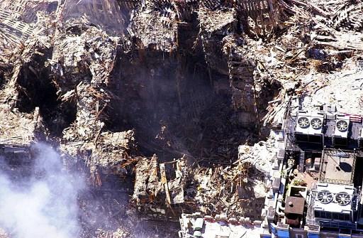 This photo released by the New York City Office of Emergency Management on September 17, 2001, shows an aerial view of the World Trade Center on September 16, 2001. The twin towers of the center were destroyed by terrorists crashing commercial jet planes into the structures.