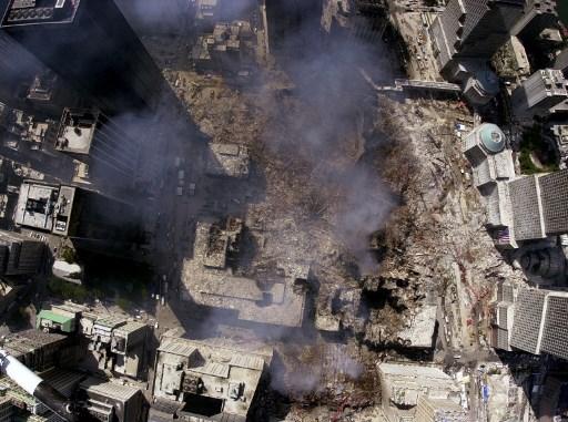 This photo released by the New York City Mayor's office on September 19, 2001, shows the still-smoldering wreckage of the World Trade Center twin towers on 18 September 2001. The twin towers were attacked by terrorists using hijacked airliners on 11 September.