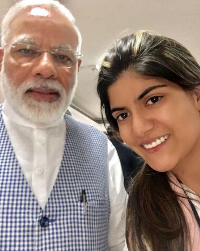 In photo: Ananya Birla poses for a selfie with Prime Minister Narendra Modi.