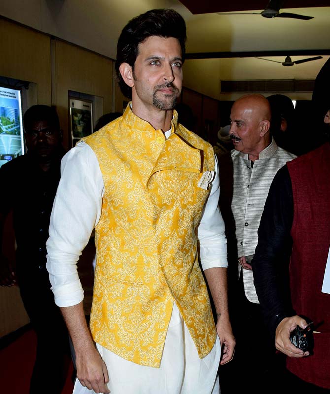 Hrithik Roshan at the Basanti Chola Celebrations looked dapper in a yellow overcoat and white kurta 