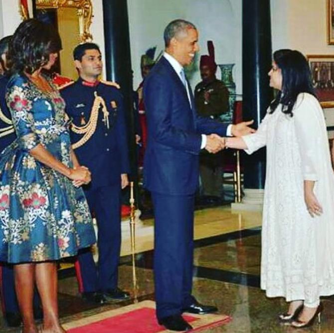 Poonam Mahajan's success has often led her to meet international leaders. She is seen here at the Rashtrapati Bhavan with former US President Barack Obama and First Lady Michelle Obama