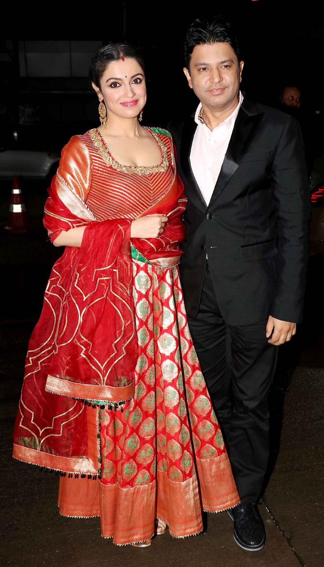 Bhushan Kumar and Divya Khosla Kumar attended Poorna Patel's wedding reception with Namit Soni in Mumbai