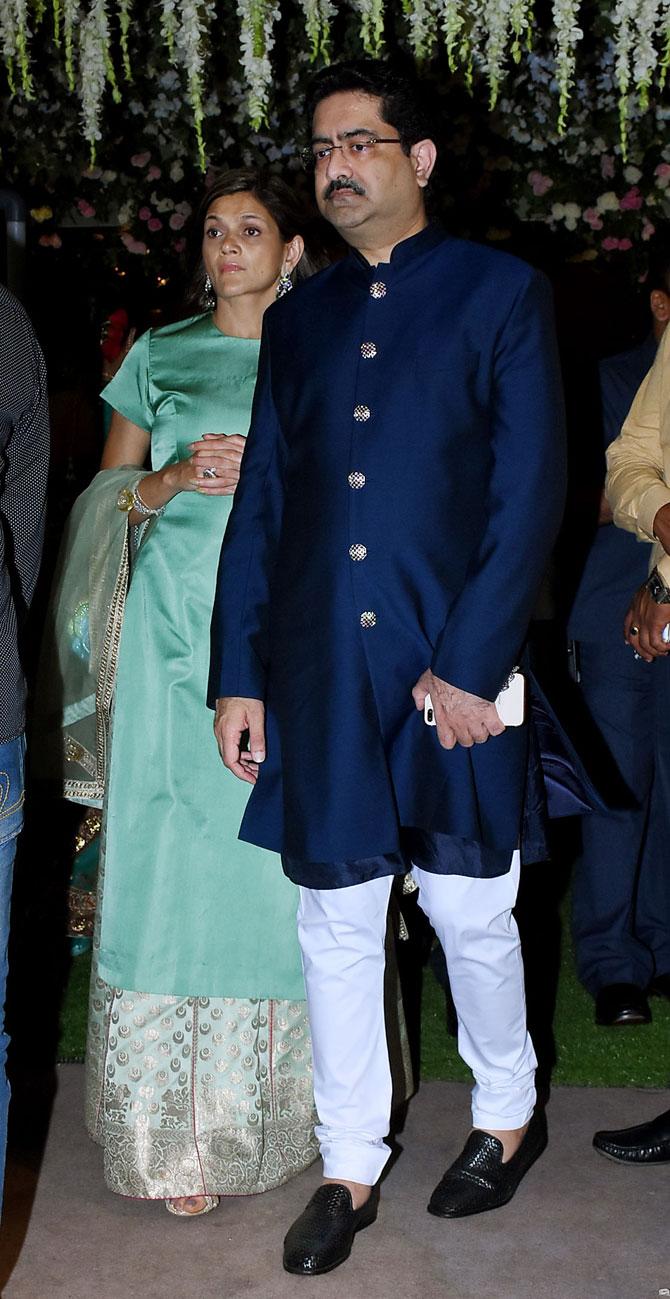 Industrialist Kumar Mangalam Birla andf his wife Neerja Birla attended Poorna Patel's wedding reception with Namit Soni in Mumbai