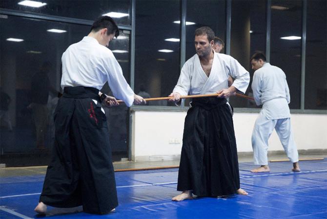 Congress President Rahul Gandhi holds a black belt in Japanese martial art Aikido. Gandhi is also known to engage in swimming, gymming and even running. Pic/Twitter- @bharad
