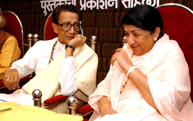 Bal Thackeray with India's melody queen Lata Mangeshkar at an event.
