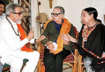 In picture: Bal Thackeray with veteran cartoonist RK Laxman.