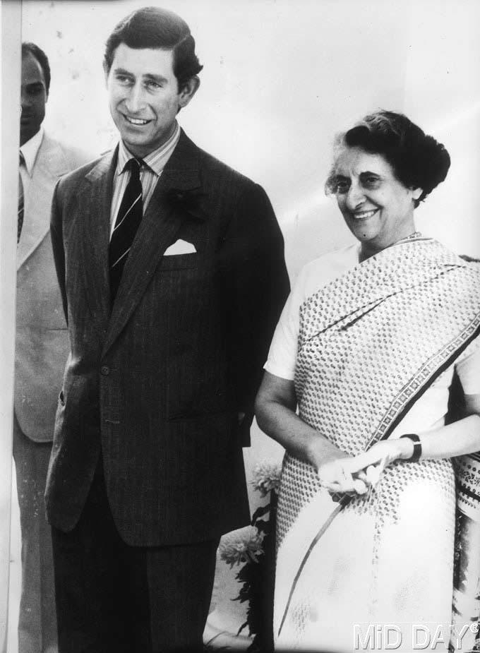 Indira Gandhi along with Britain's Prince Charles.