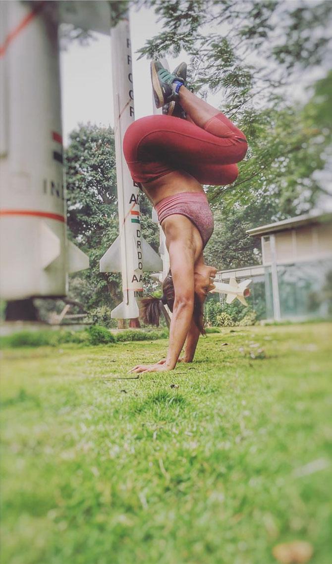 Swetha Devaraj: If you see the world with the vision of positivity and love, you will find everything so meaningful and beautiful, enjoying each and every moment, making it easier for yourself!! Try it upside down as well sometimes, Practising the tuck handstands with my belly tucked in and pressing my shoulders down..I think I'm getting decent at it but long way to go though!!