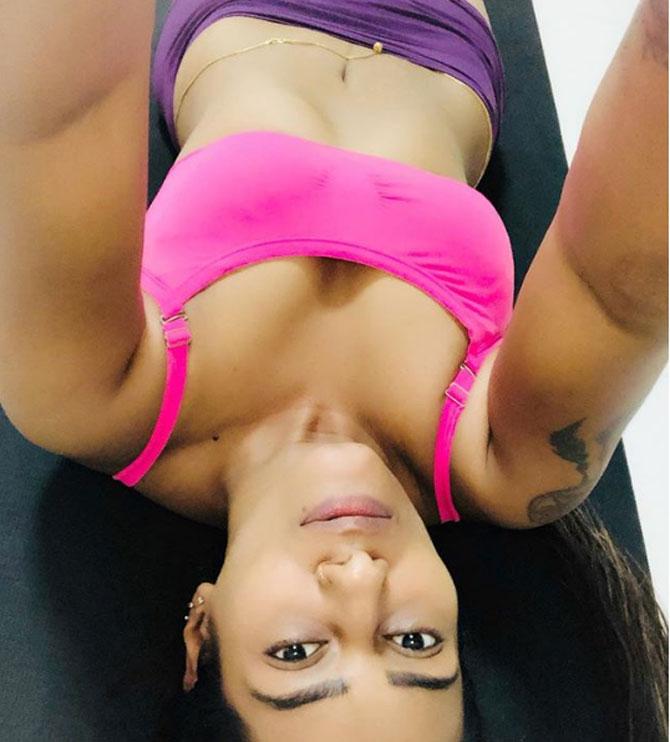 Suvi Chaudhary loves clicking pictures when she is relaxing post workout. She says, 'Well this is how I end up practice some times shavasana and then few clicks... some times I don't have energy to click pics but then also I manage to click. I never give up on asana and taking pics.'