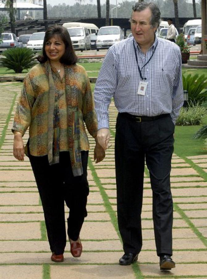 Entrepreneur Kiran Mazumdar Shaw married American national John Shaw after a decade-long courtship. The couple is happily settled in Bengaluru. Pic/AFP