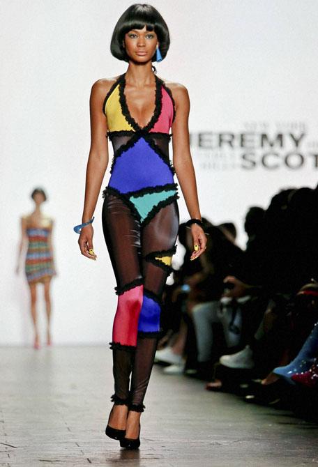 A model walks the runway during the Jeremy Scott show at New York Fashion Week in New York. Pic/ AFP