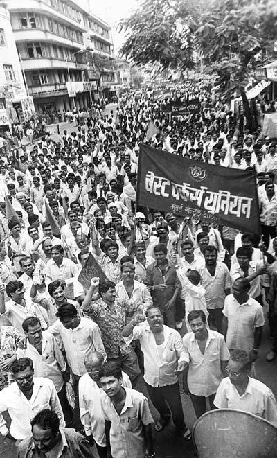 The Azad Maidan in south Mumbai was where most of the protests were held or concluded. Post-1947, the maidan has also been the venue for labour movements which were led by Shiv Sena. In picture: BEST Morcha from Mumbai museum to Headquarters on June 20, 1994