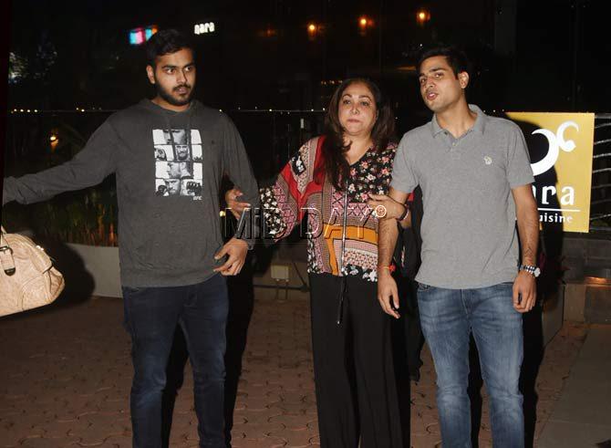 Tina Ambani and her sons Anmol and Jai Anshul were spotted at a popular BKC eatery yesterday