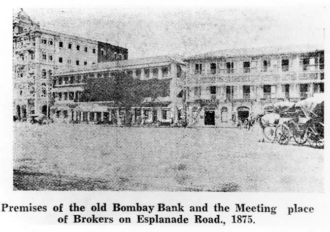 Bombay Bank and the meeting ground of Brokers on Esplande road in 1857