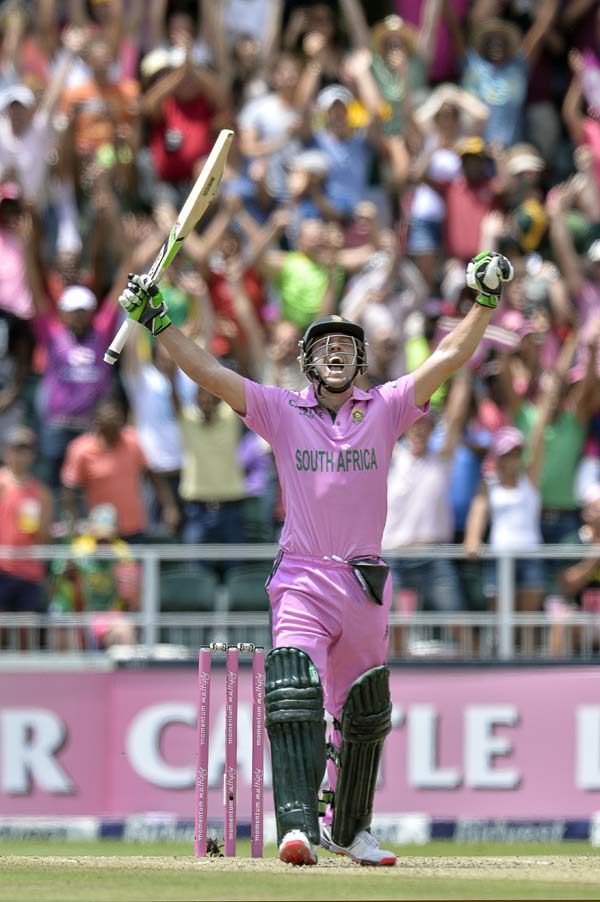 AB de Villiers: The Proteas hard-hitter reached his century in just 31 balls during his 44-ball knock of 149 against West Indies. He hit 16 sixes equaling Rohit Sharma's record and 9 fours during his innings. He also broke Sanath Jayasuriya's 18-year old record by hitting the fastest fifty in 16 balls