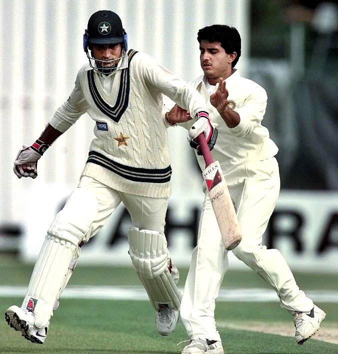 Crash course!: Sourav Ganguly collides with Pakistan's Aamir Sohail during the Sahara Cup match in Toronto on September 12, 1998. The Sahara Cup was a highly popular ODI tournament played between India and Pakistan in Toronto between 1996 and 1998